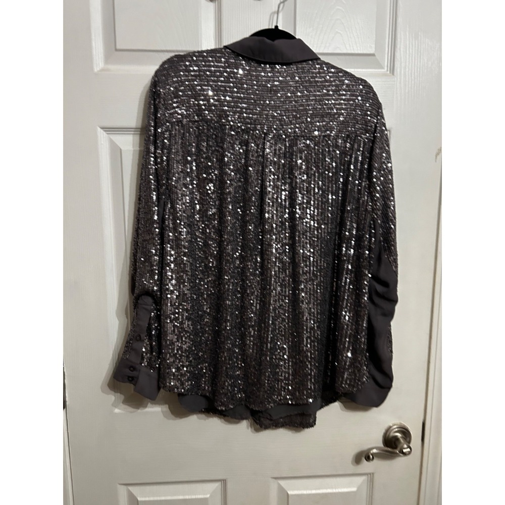 Torrid Size 2 Madison Sequins‎ Button Front Shirt Long Sleeve Blouse Purple - Picture 13 of 15